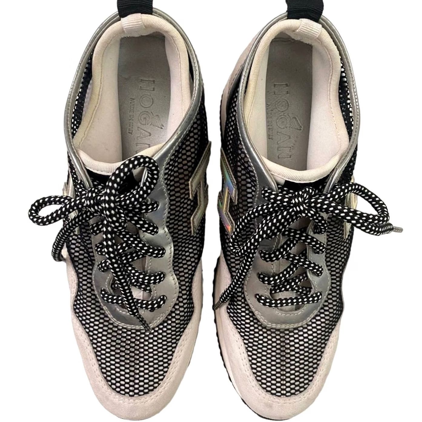Hogan Hogan Sneaker Womens Size 5 Gray Black Wedge Athletic Suede Fabric Metallic Leather Inserts Concealed 2.5" Discoloration at Top Line Size US 5 / IT 35 - 2 Thumbnail