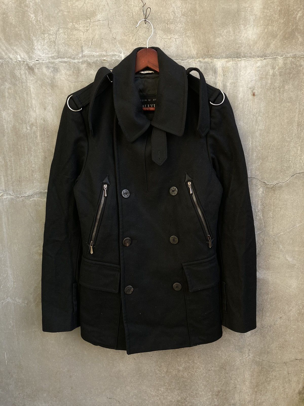 image of Jean Paul Gaultier Double Breasted Wool Pea Coat in Black, Men's (Size Small)