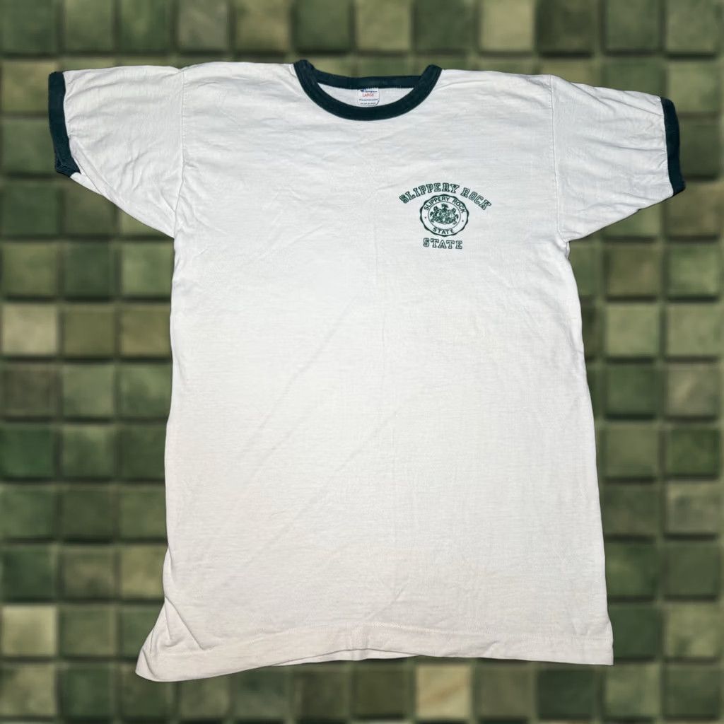 Champion VINTAGE Champion Slippery Rock University Shirt L Pennsylvanian Ringer 1970s Short Sleeve Mens Size US L / EU 52-54 / 3 - 1 Thumbnail
