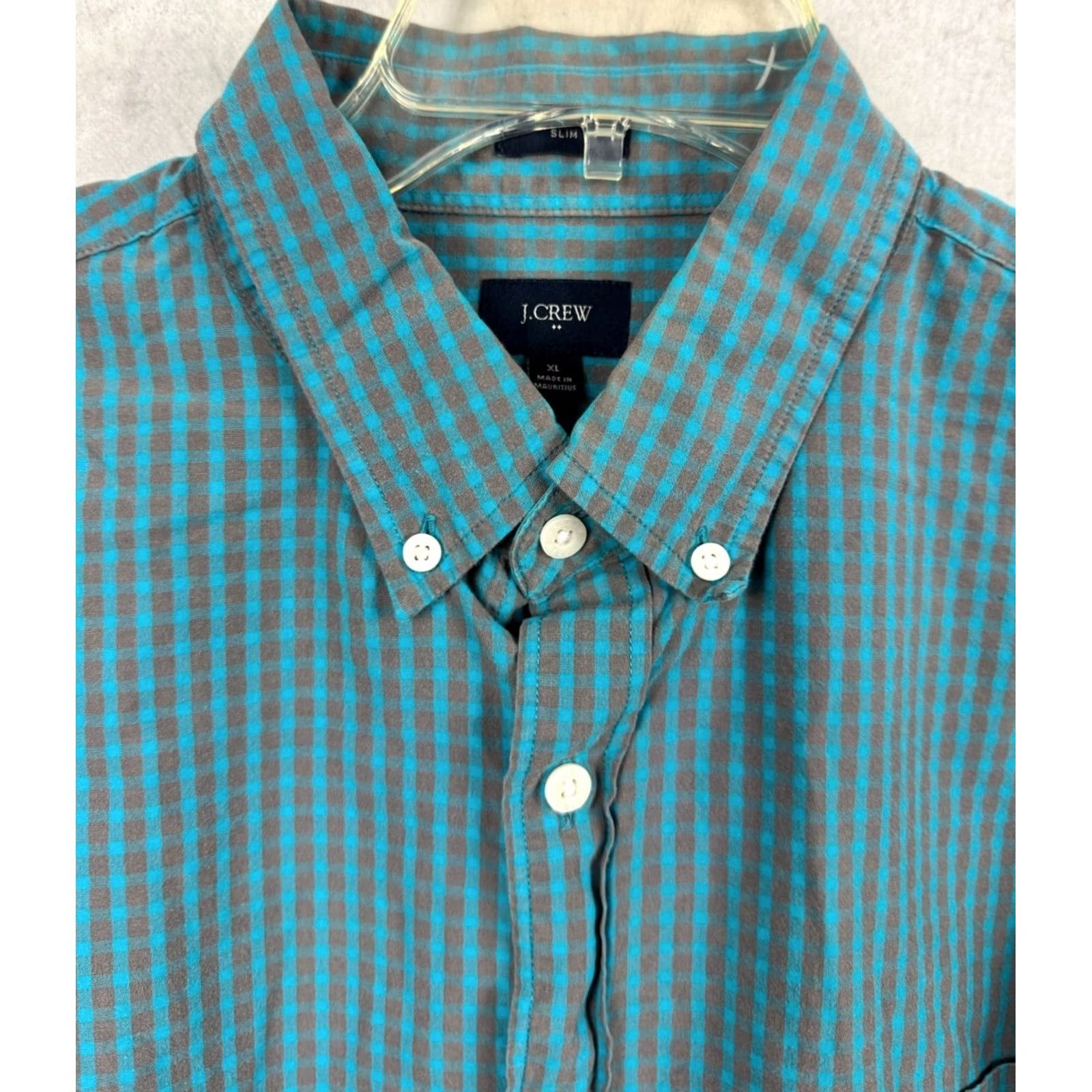 J.Crew J CREW Slim Fit Shirt Mens XL Blue Gray Gingham Check Button Down 100 Cotton L/S Size US XL / EU 56 / 4 - 2 Thumbnail