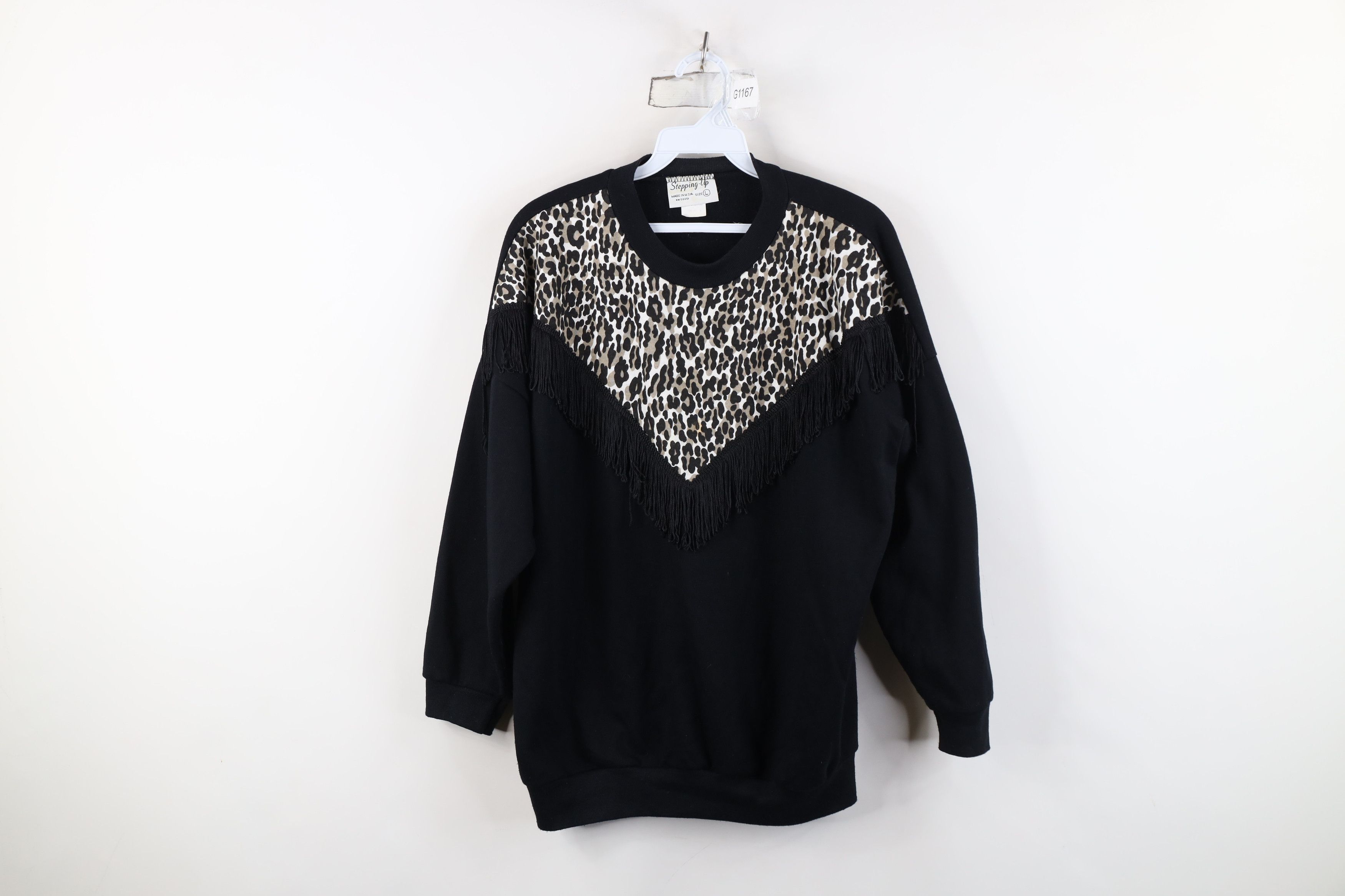 Vintage Vintage 90s Streetwear Leopard Crewneck Sweatshirt USA Size L / US 10 / IT 46 - 1 Thumbnail