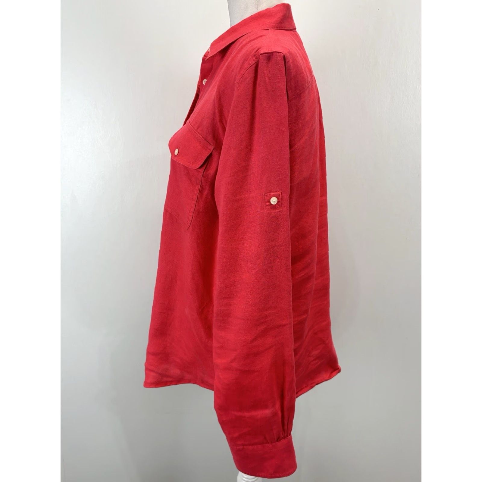 Ralph Lauren VINTAGE Lauren Ralph Lauren Shirt Linen Button-Up Women’s Large Pink Roll Tab Sleeves Size L / US 10 / IT 46 - 2 Thumbnail