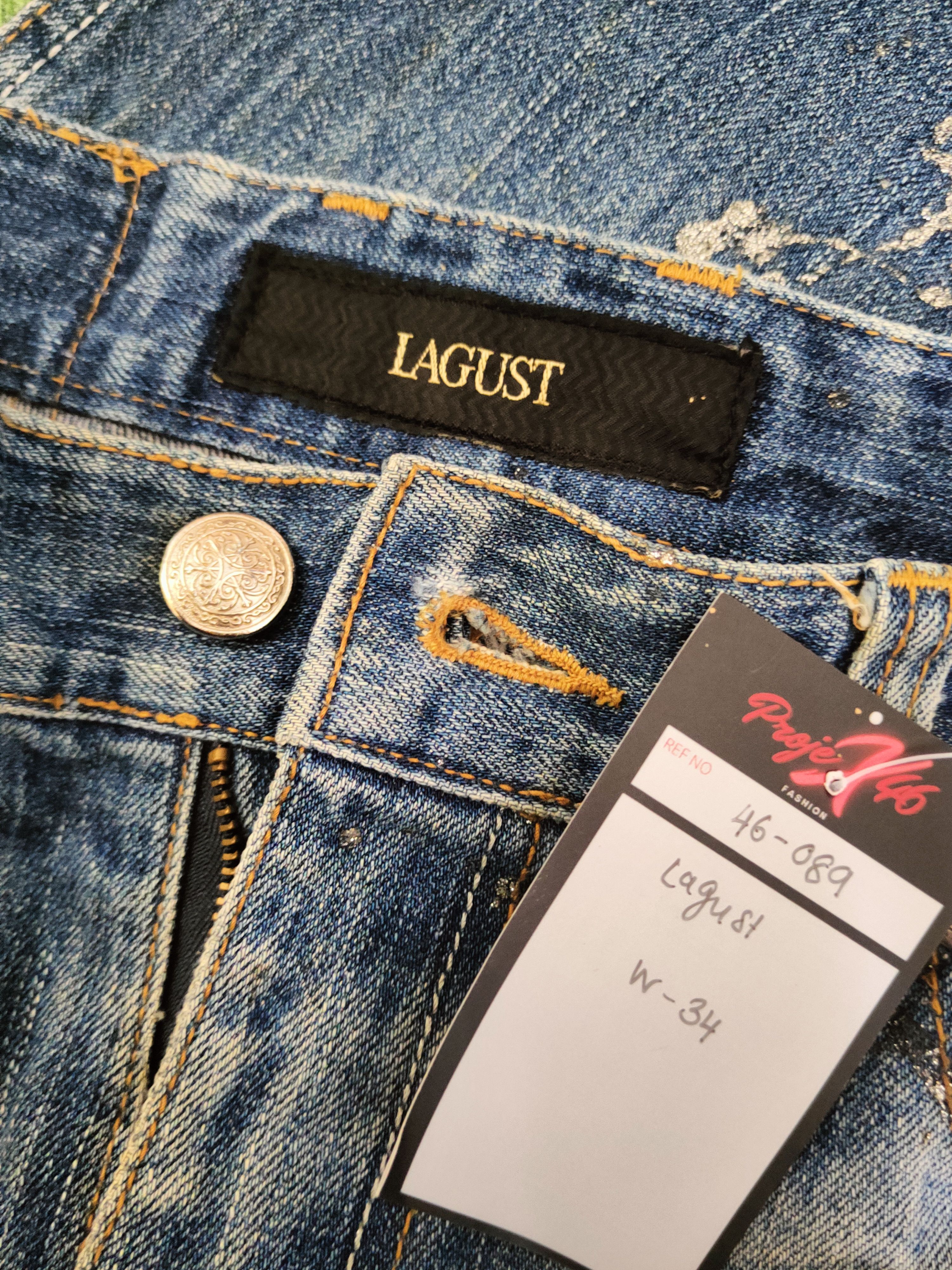 Japanese Brand DL Lagust Dark Blue Distressed Ripped Jeans #46-089 Size 34" / US 12 / IT 48 - 16 Thumbnail