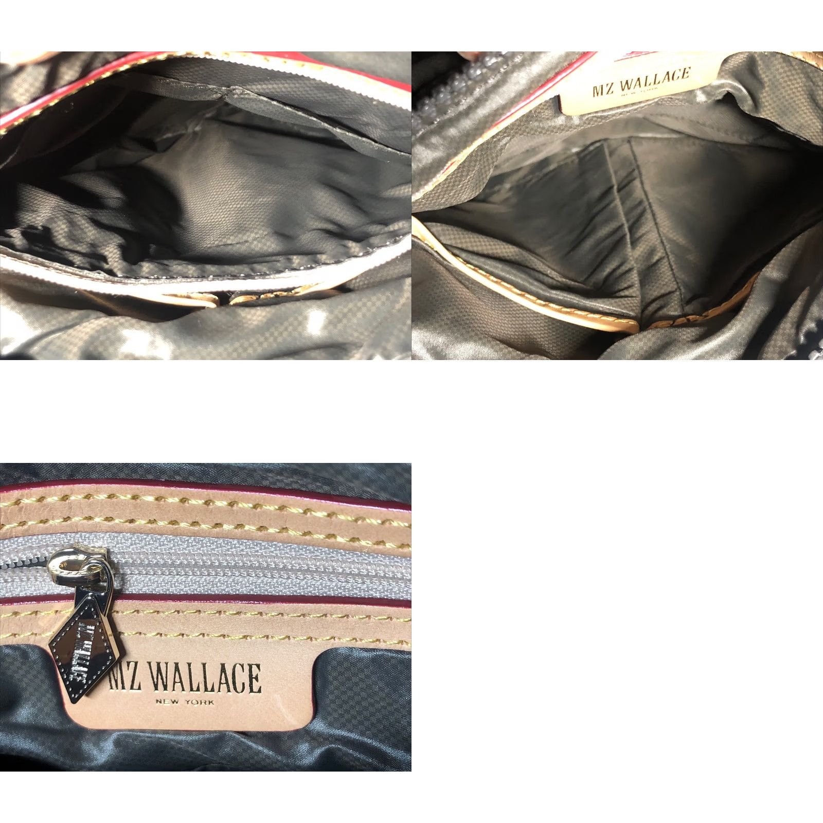 MZ Wallace MZ Wallace Bag Womens Small-Medium Metro Flat Crossbody Grey Olive Quilted Fabric Leather Trim Size ONE SIZE - 8 Thumbnail