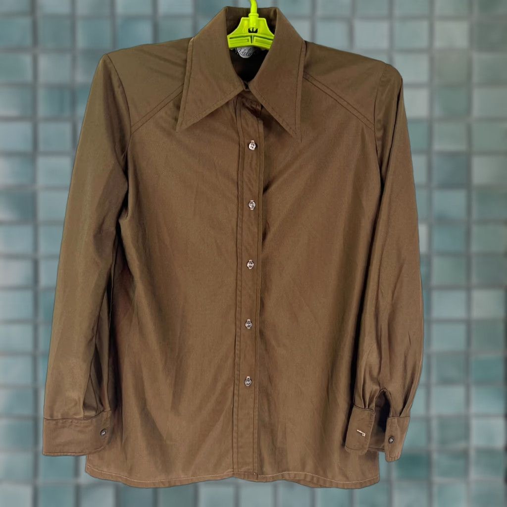 Vintage VINTAGE Adelaar Button Up Blouse Womens L Brown Polyester 100% GENUINE USA MADE ILGWU 80s Button Up Blouse Womens L Brown Poly Classic 80s Mens/Womens Size L / US 10 / IT 46 - 1 Thumbnail