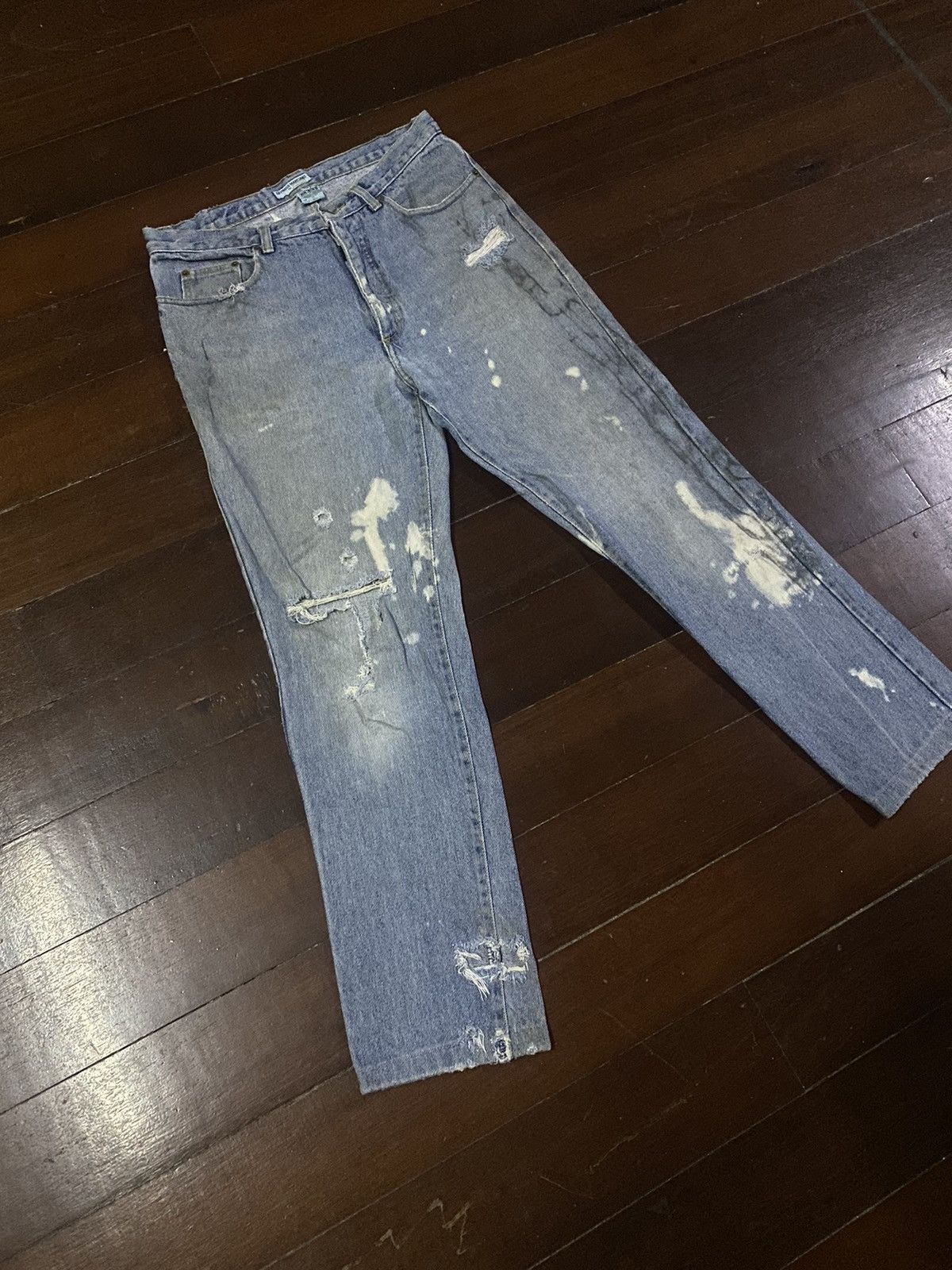 Guess × Polo Ralph Lauren × Vintage Fire 🔥 vintage 90s GUESS MADE IN USA distressed jeans S1 Size US 35 - 3 Thumbnail