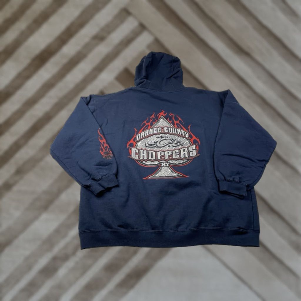 Vintage VINTAGE Orange County Choppers Hoodie Men L Blue OCC Graphic Print Hooded Sweatshirt Kangaroo Pocket 90s Theme Motorcycle California OCC Size US L / EU 52-54 / 3 - 1 Thumbnail