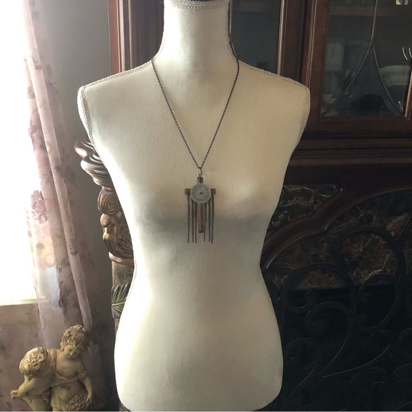 Jewelry Large brass cross with chain fringe necklace Size ONE SIZE - 5 Thumbnail