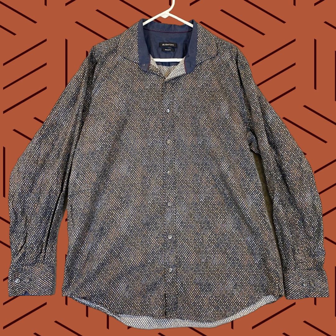 BUGATCHI Bugatchi Shirt Mens XL Gray Multicolor Micro Print Button Up Dress Top L/S Size US XL / EU 56 / 4 - 1 Thumbnail