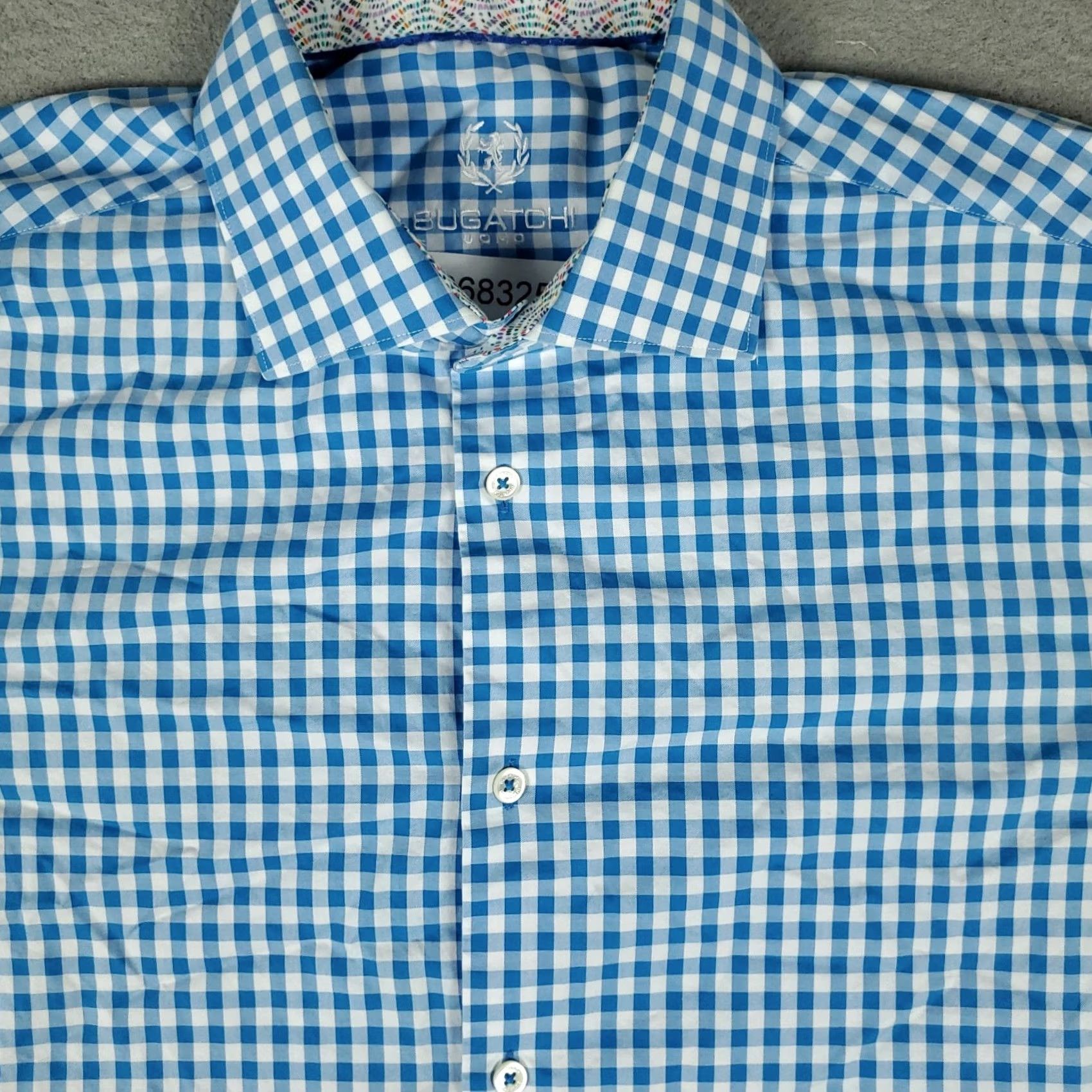 BUGATCHI Bugatchi Uomo Dress Shirt Mens Blue Check Long Sleeve Button Up Size 17 Size 46R - 2 Thumbnail