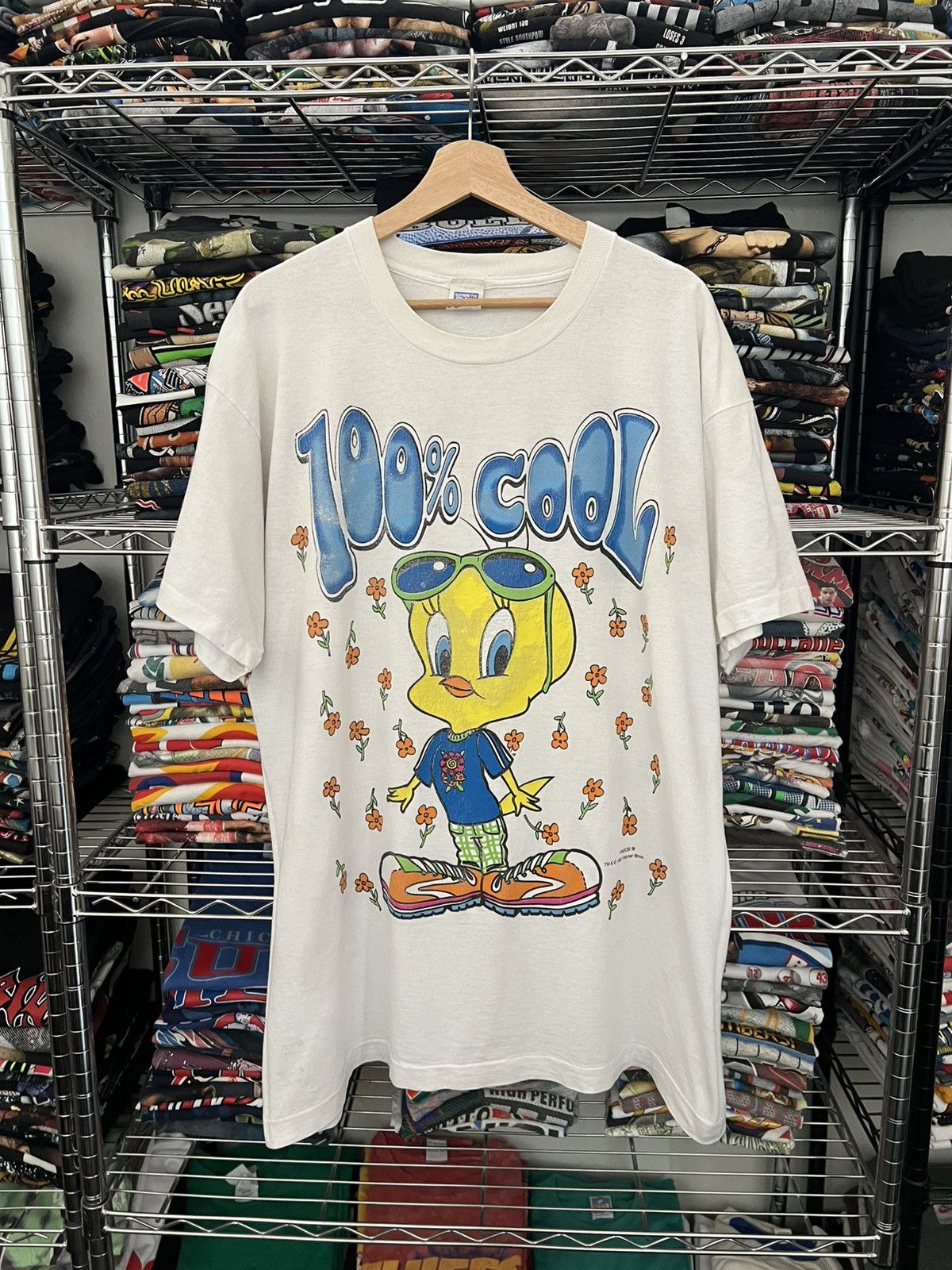 Warner Bros 1997 Looney Tunes 100% Cool Tweety Tee Size US XL / EU 56 / 4 - 1 Thumbnail
