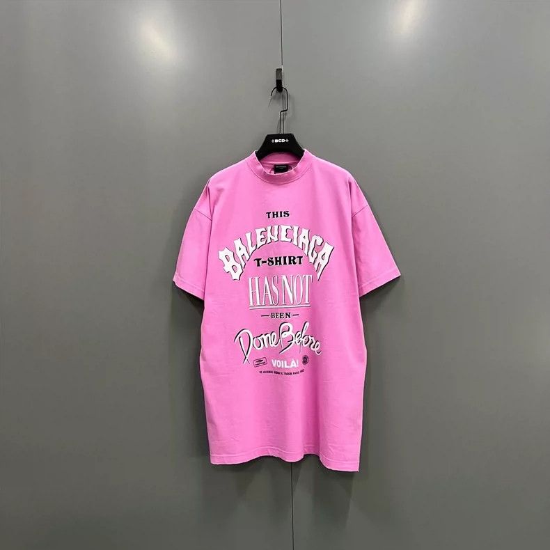 Balenciaga Pink letter logo printed short sleeves