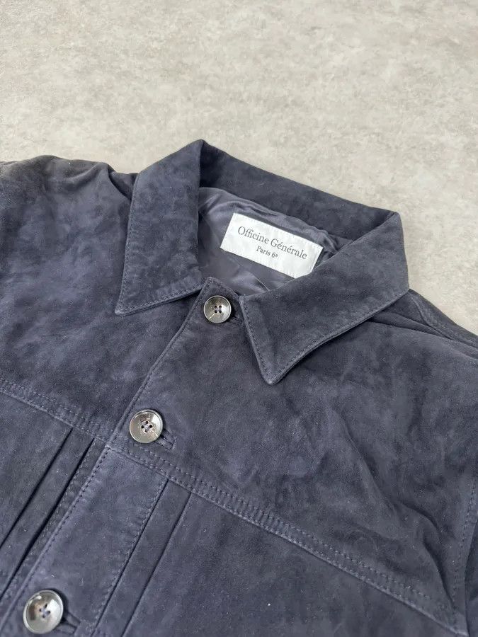 Vintage SS2022 Officine Generale Navy Suede Leather Buttoned Classy Jacket Size US L / EU 52-54 / 3 - 5 Thumbnail
