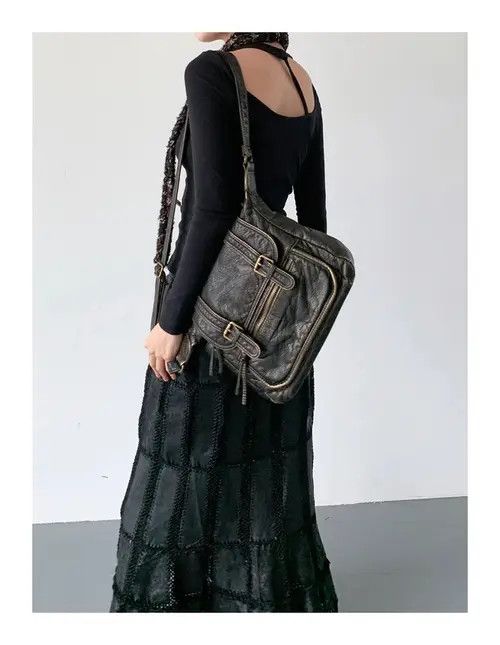 Japanese Brand × Vintage Designer faux leather motorcycle vintage shoulder bag y2k Size ONE SIZE - 3 Thumbnail