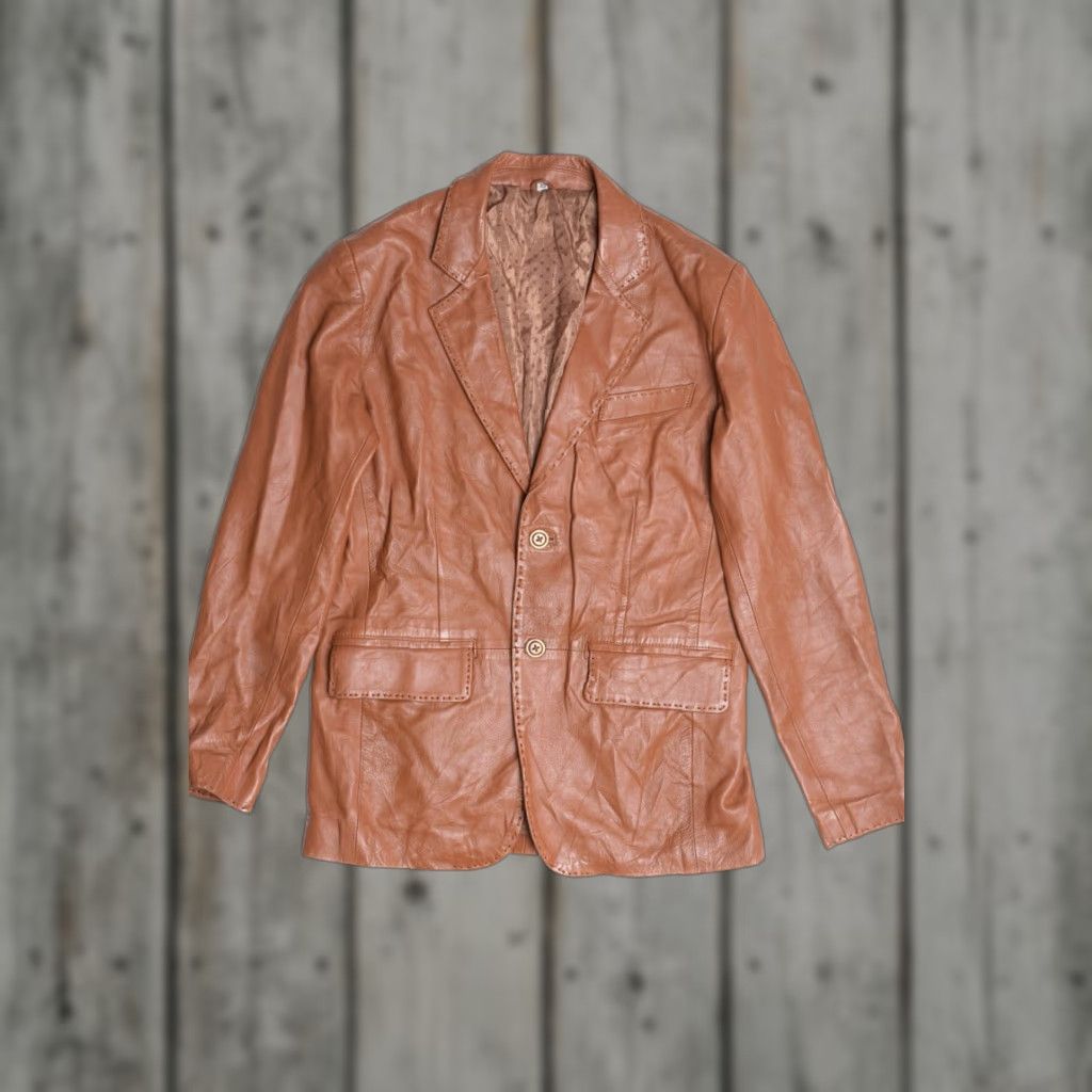 Vintage VINTAGE Topstitch Leather Jacket Shirt? Size US XL / EU 56 / 4 - 1 Thumbnail