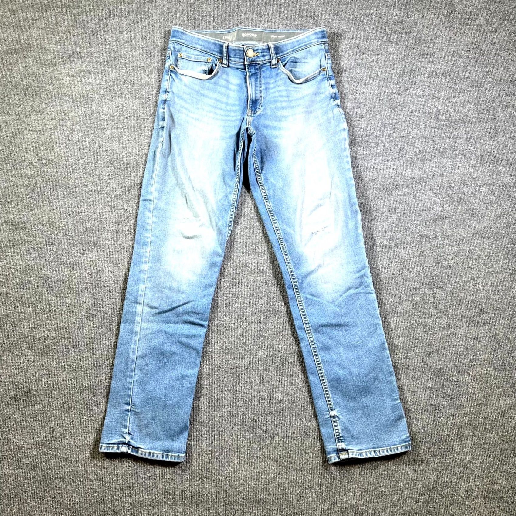 Denime Sonoma Jeans Mens 30x32 Blue Denim Distressed 5-Pocket Straight Flexwear Outdoor Jacket? Size US 30 / EU 46 - 2 Thumbnail