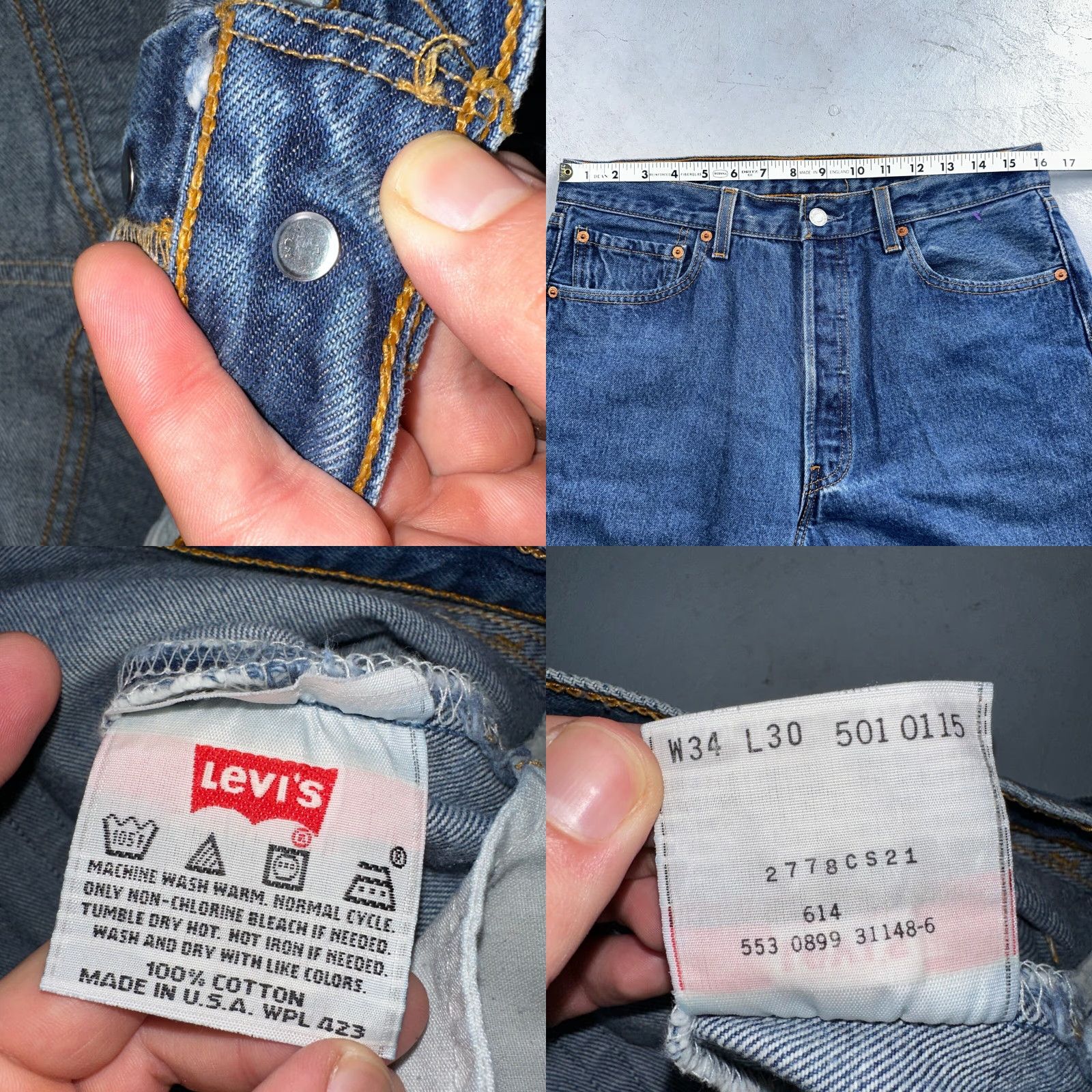 Levi's VINTAGE Levi's 501 Jeans Straight Leg Dark Wash 34x30 90s USA Mens Size US 34 / EU 50 - 8 Thumbnail