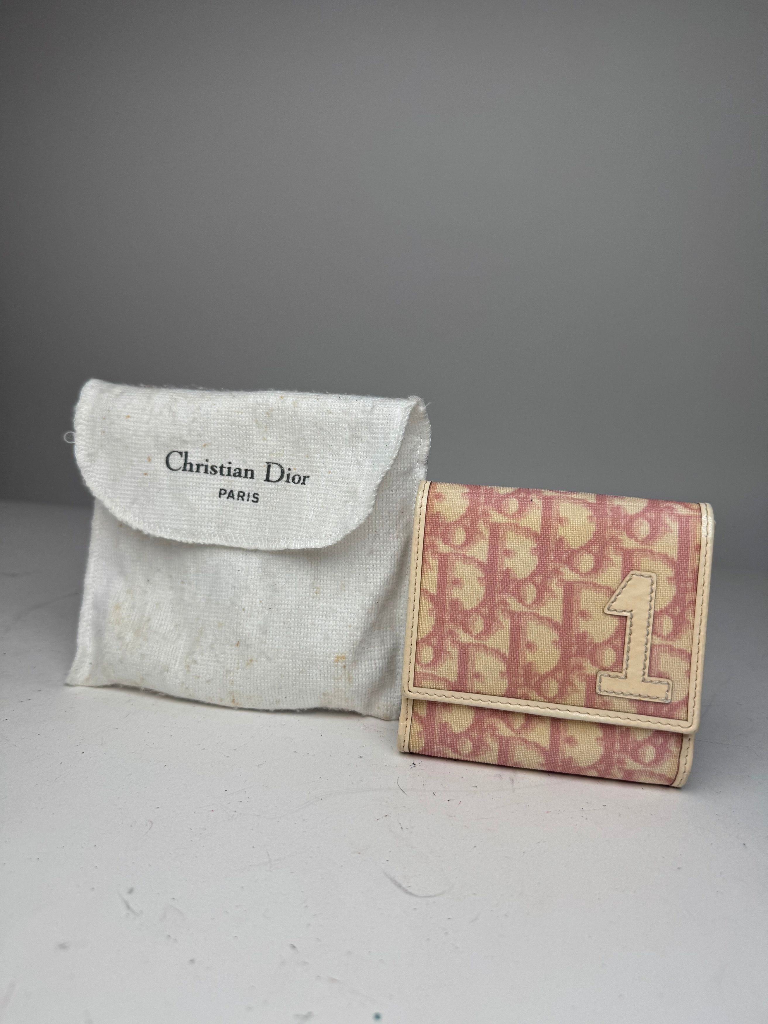Dior Vintage Oblique Monogram Leather Wallet Pink White Size ONE SIZE - 1 Thumbnail