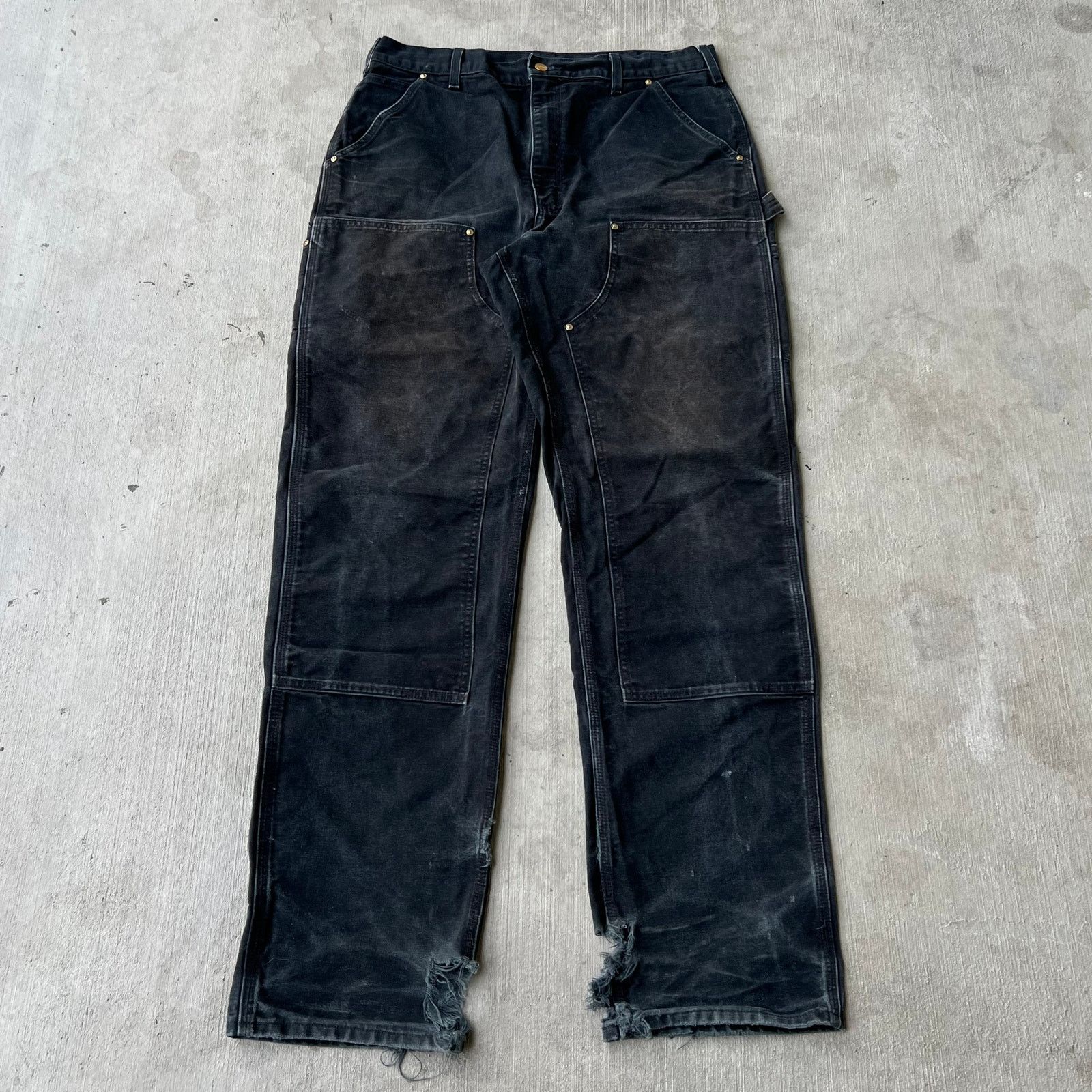 Carhartt × Vintage Carhartt faded black double knee work wear carpenter pants Size US 35 - 1 Thumbnail