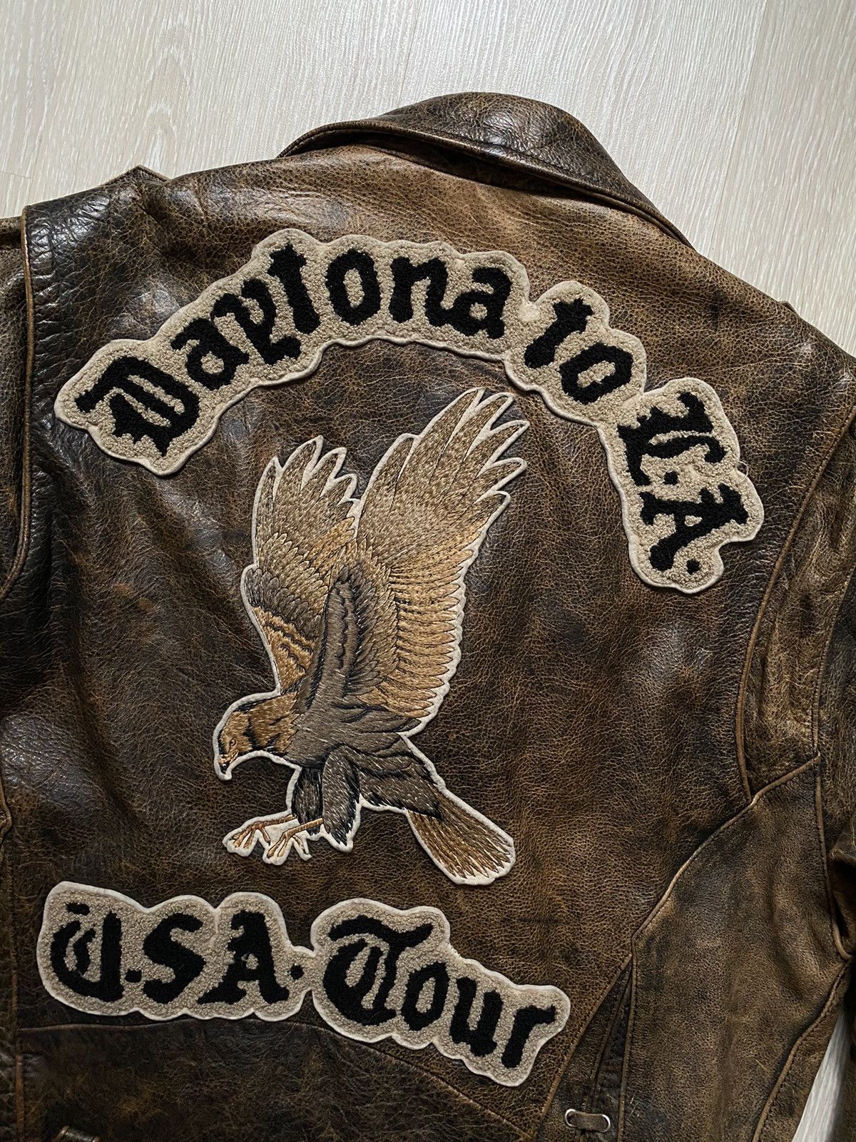 Vintage VINTAGE BIKER LEATHER JACKET BENNY WILSON DAYTONA LA USA Size US L / EU 52-54 / 3 - 2 Thumbnail