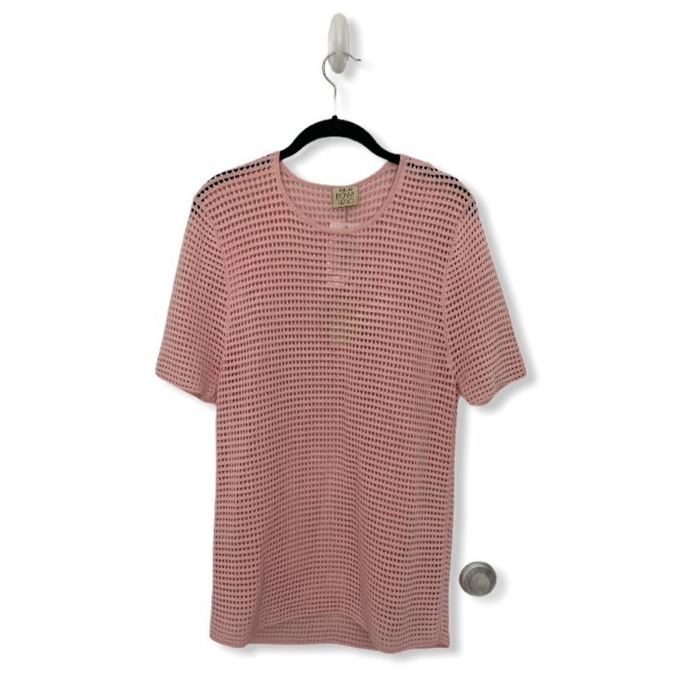 Ronny Kobo Torn by Ronny Kobo Pink Open Knit Short Sleeve Top | Sheer | Size M / US 6-8 / IT 42-44 - 2 Thumbnail