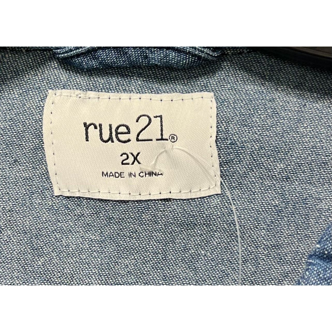 rue21 Rue 21 - Women's Chambray Long Sleeve Button Down Shirt With Size XXL / US 16-18 / IT 52-54 - 10 Thumbnail