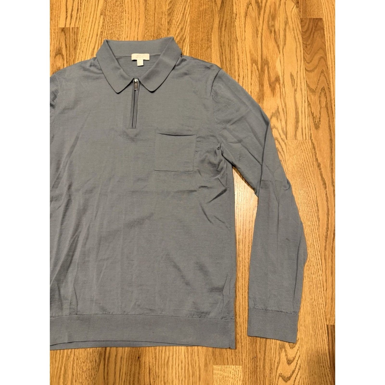 Cos COS Merino Wool Polo 1/4 Zip Shirt Men’s Medium Blue Pullover Size US M / EU 48-50 / 2 - 6 Thumbnail