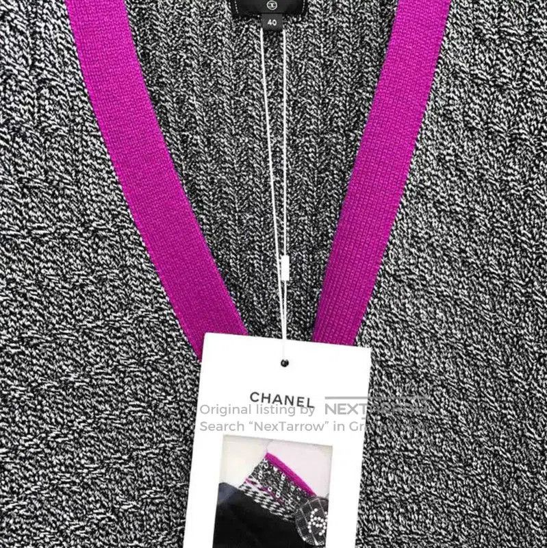 Chanel Chanel Gray Long Sleeve Cardigan with Pink Trim . Size L / US 10 / IT 46 - 3 Thumbnail