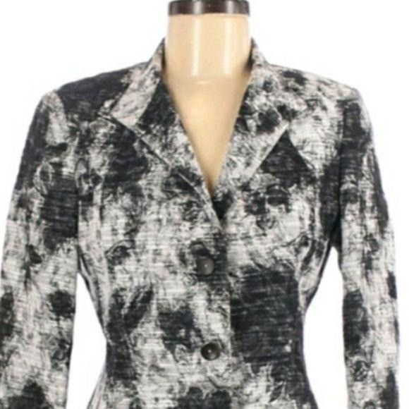 Italian Fitted Blazer Sz 8 Black Ink Blot Single Breasted Ar