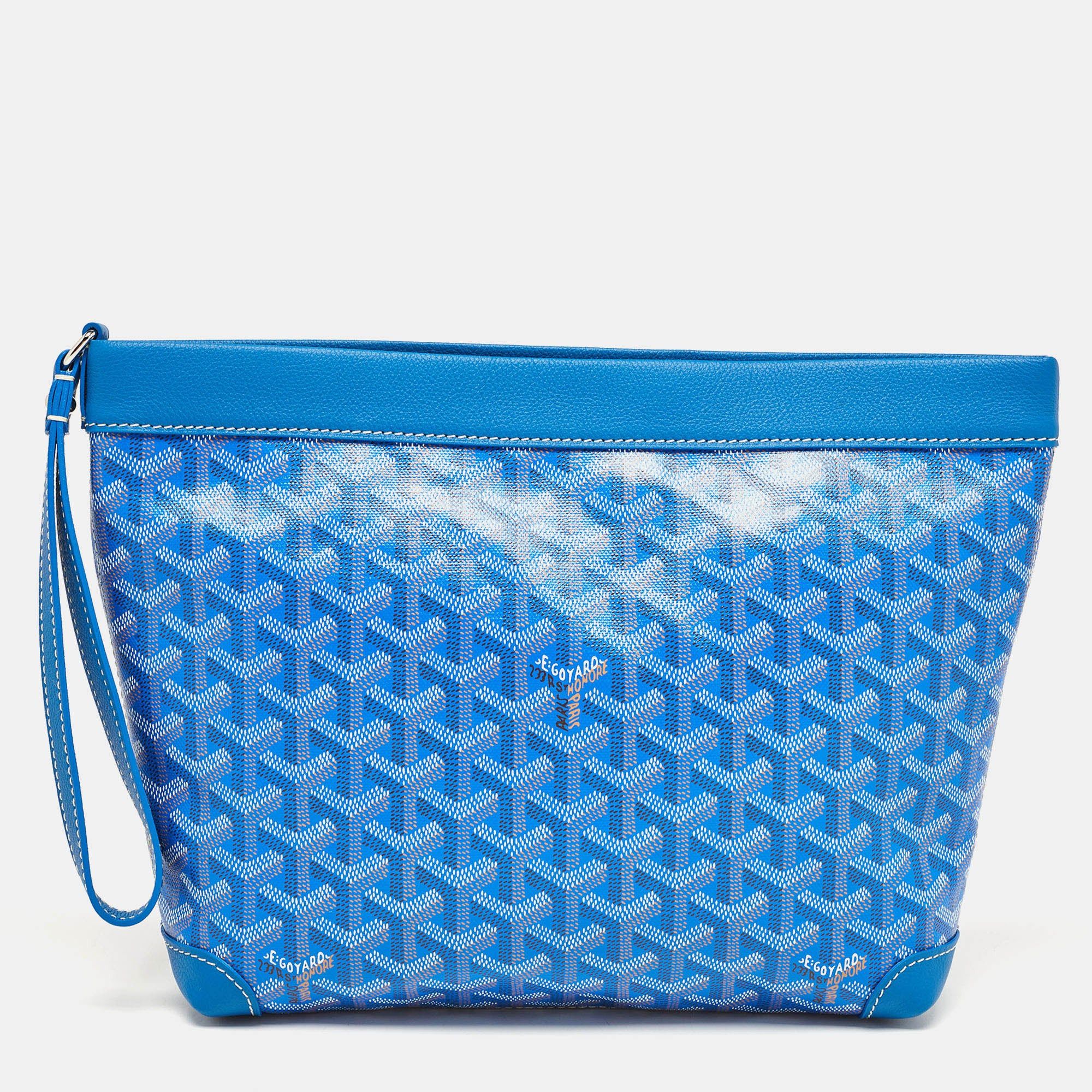 image of Goyard Blue Ine Coated Canvas And Leather Conti Pouch, Women's