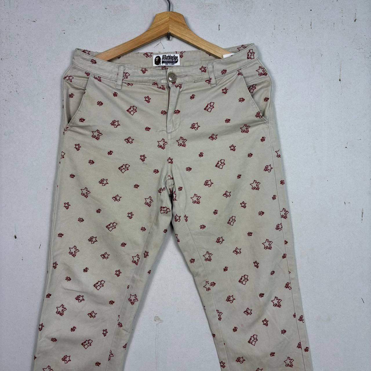 Bape Vintage BAPE Star Print Chinos Beige Red Bape Sta Pants XS Size 31" - 3 Thumbnail