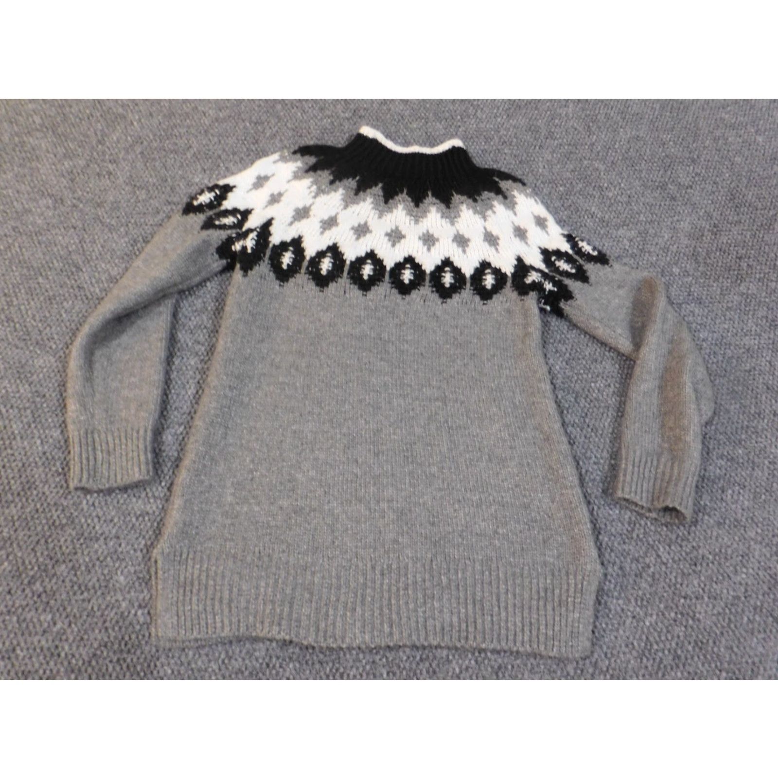 Loft LOFT Geometric Knit Pullover Sweater Medium Gray Wool Acrylic Rib Knit Long Sleeve High Neck Womens Regular Size M Size M / US 6-8 / IT 42-44 - 7 Thumbnail