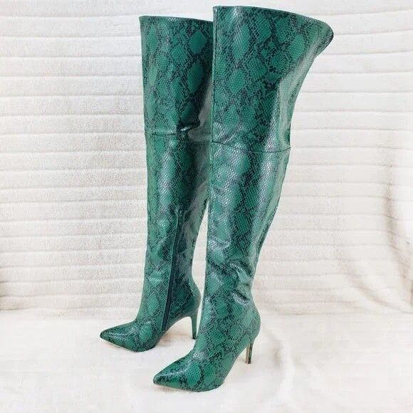 Other Brand New Bad Girlz Green Snake Wide Top Thigh High Heel Boo Size US 8 / IT 38 - 5 Thumbnail
