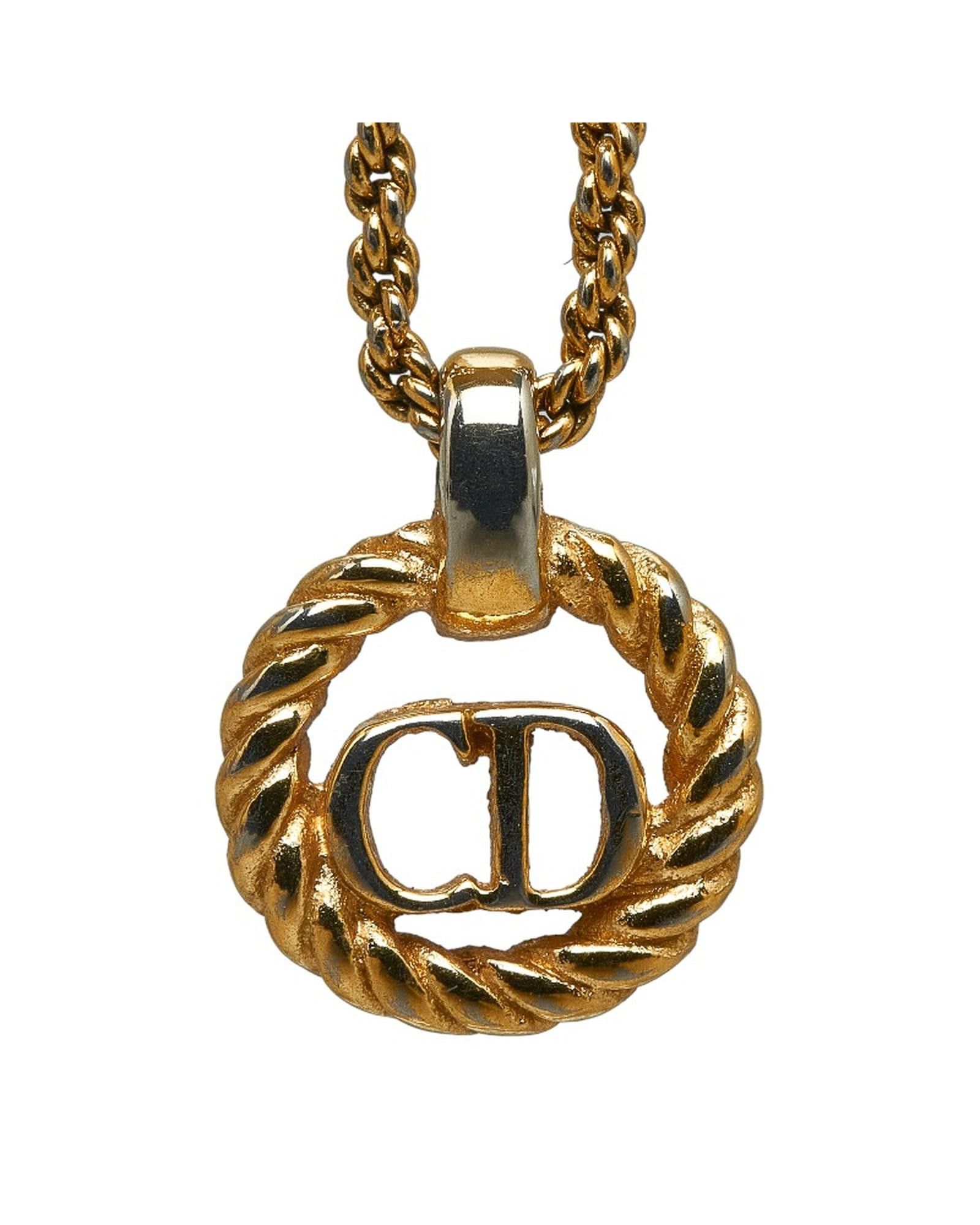 image of Dior Gold Cd Logo Pendant Necklace In Ab Condition, Women's