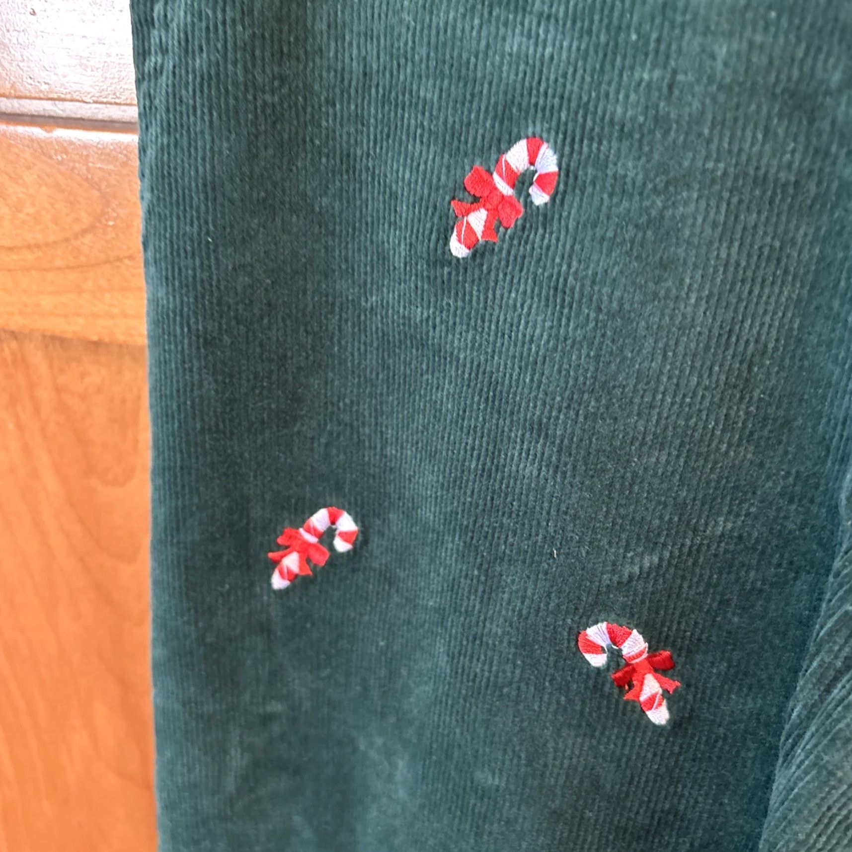 Vintage VINTAGE? No — Castaway Capri Pants Corduroy Stretch Embroidered Zipper Hook Eye Candy Cane Hunter Green 8 Women Size ONE SIZE - 5 Thumbnail