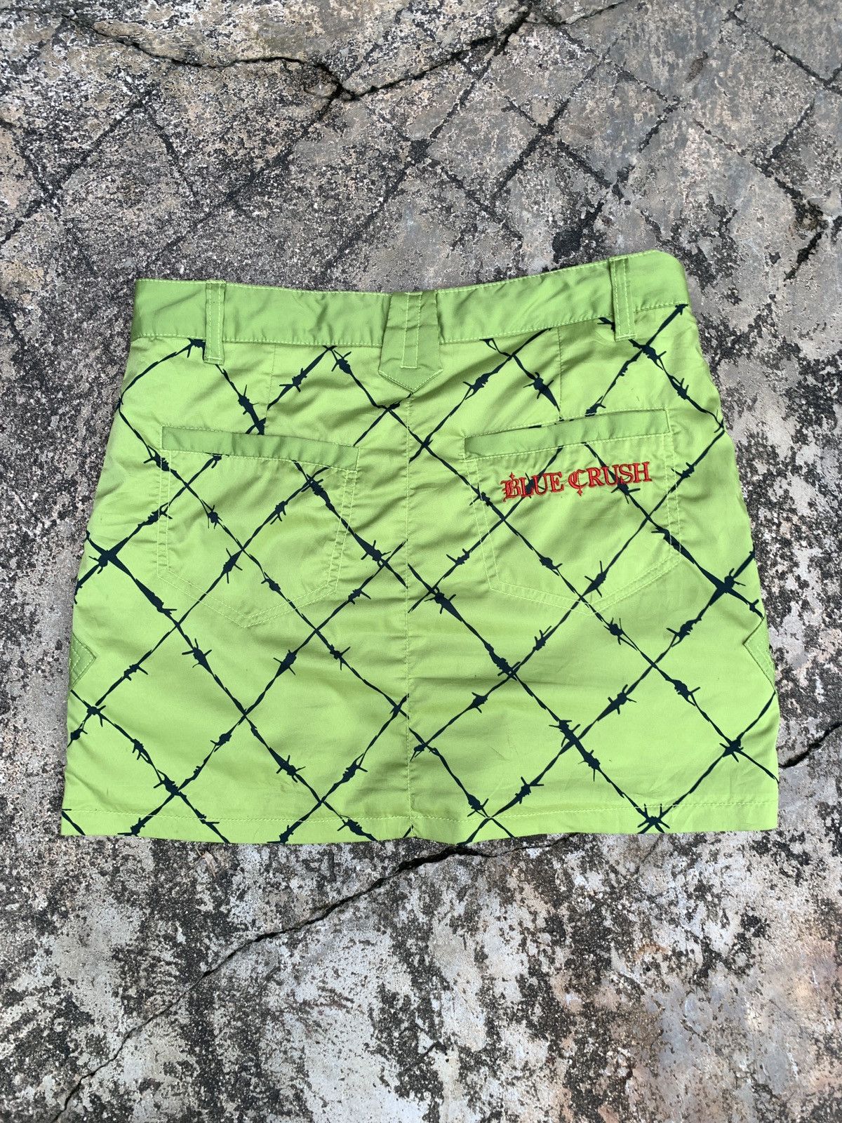 Japanese Brand y2k Blue Cross Japan Spike Fence Neon Green Graphic Skorts Size 29" - 8 Thumbnail