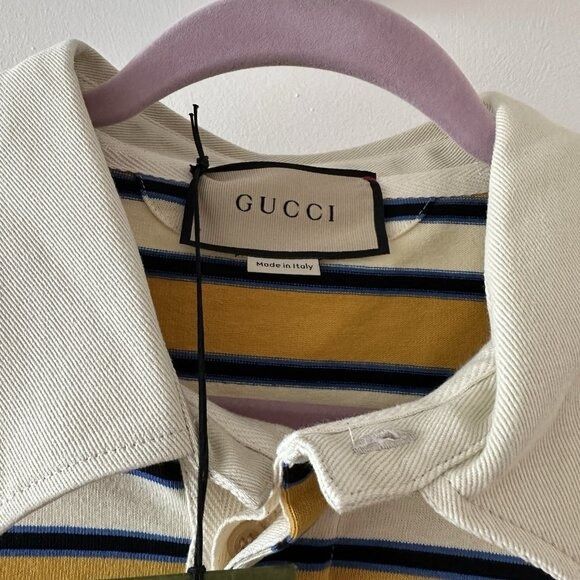 Gucci NWT GUCCI Polo Shirt Stripe Rugby Sz L Cotton Yellow Border Size US L / EU 52-54 / 3 - 6 Thumbnail