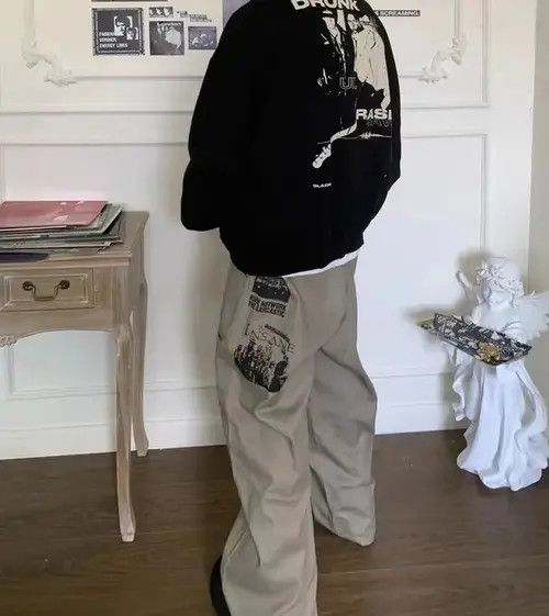 Jean Punk band printed visual splicing clipping casual trousers Size US 32 / EU 48 - 2 Thumbnail