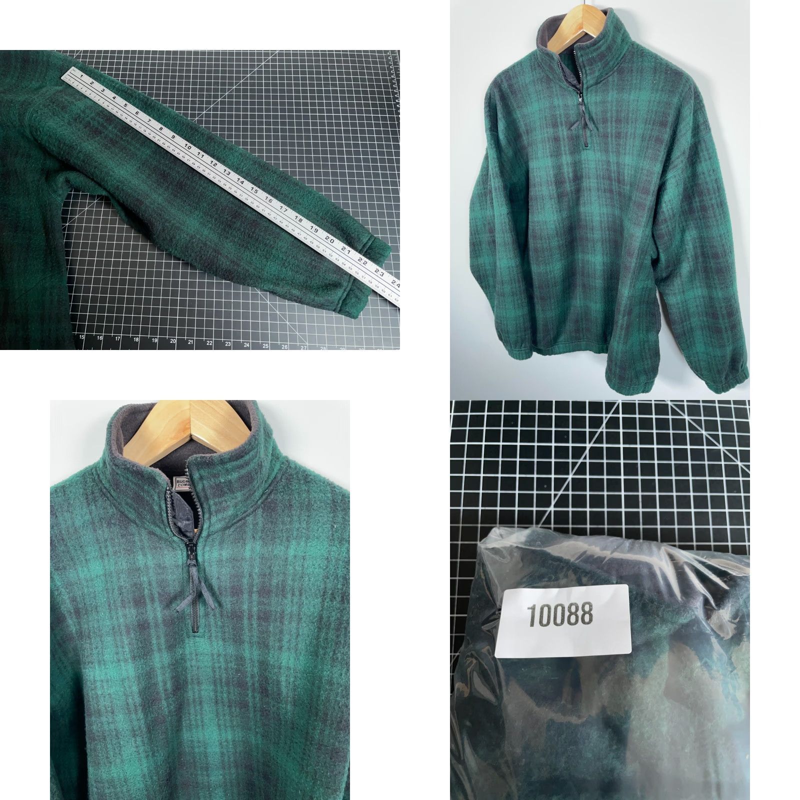 Bugle Boy VINTAGE Bugle Boy 1/4 Zip Fleece Jacket Plaid Green Adult Large Oversized Unlined 90s Grunge Casual Mens Size US L / EU 52-54 / 3 - 8 Thumbnail