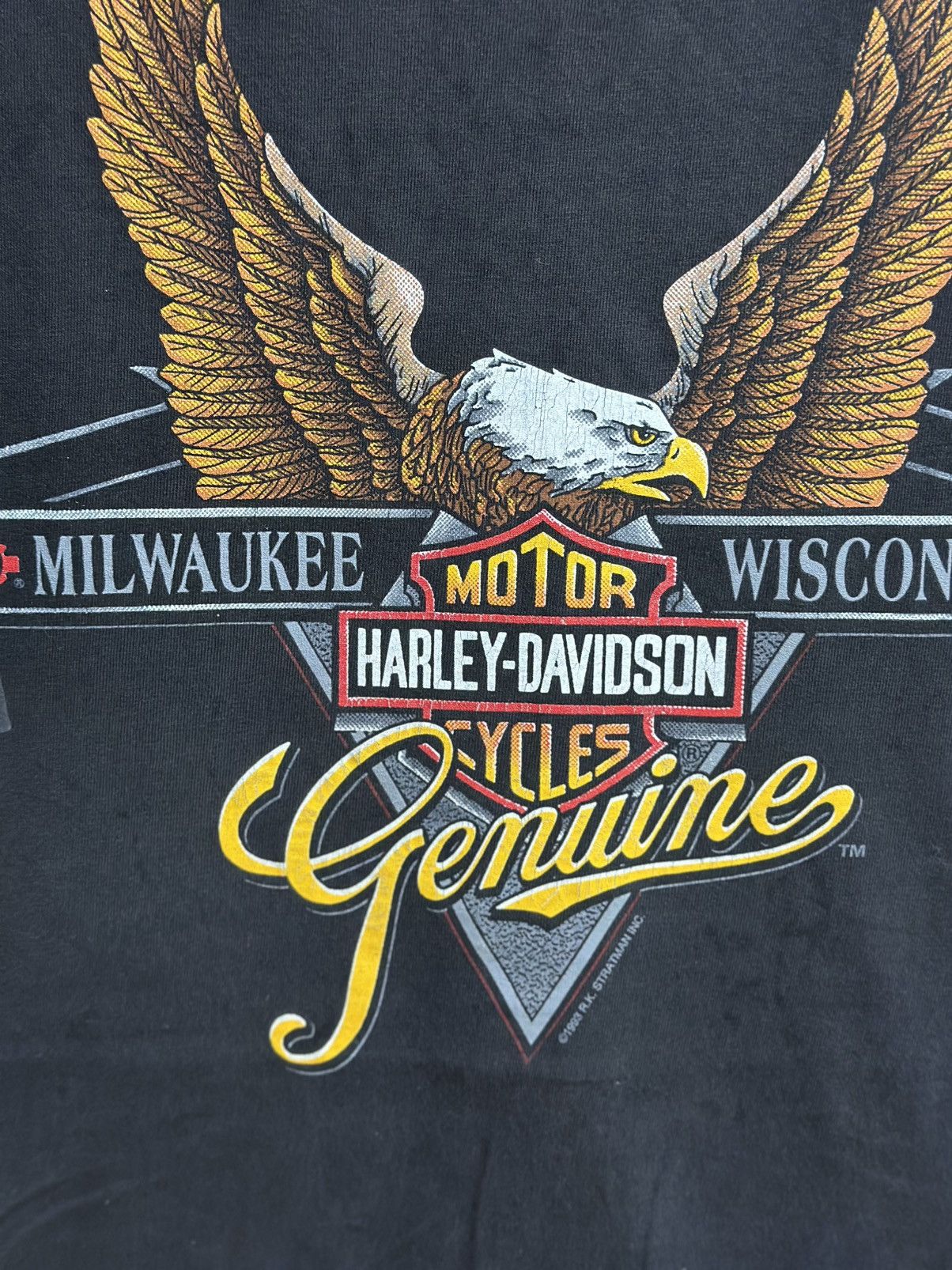 Harley Davidson Thrashed Vintage 90s Harley Davidson R.K Stratman Distress T Size US XL / EU 56 / 4 - 2 Thumbnail
