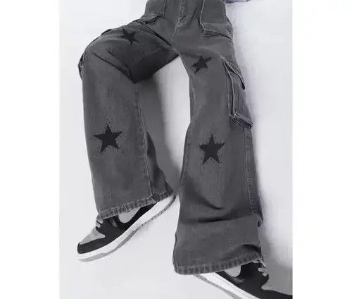Vintage Grey High Waist Straight Baggy Denim Pants