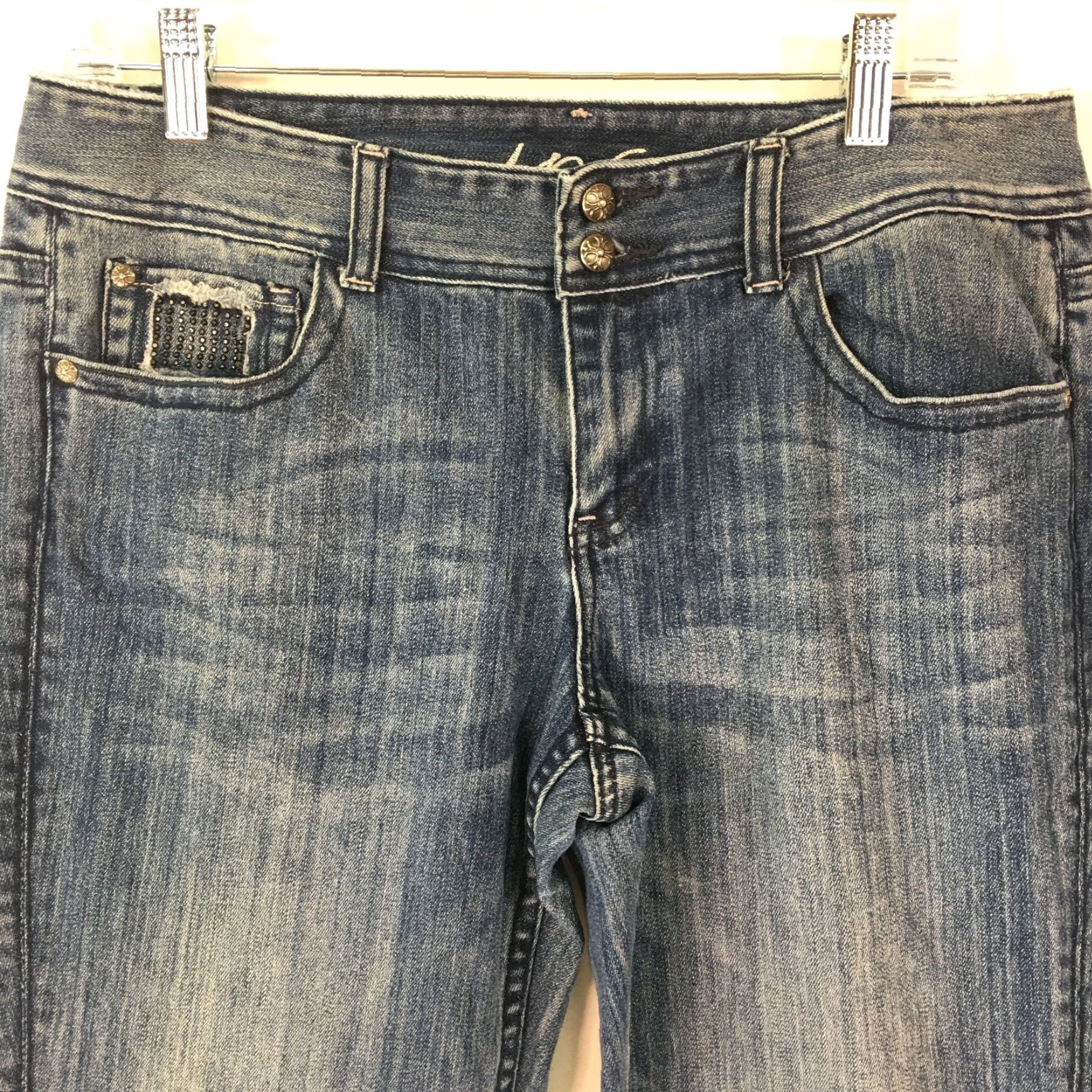 Vintage INC International Concepts Boot Leg Jeans Womens 32x29 Blue Denim 10 Regular Boot Leg 5-Pocket Design ZipButton BeltLoops Dark Wash Distressed No N/A Size 32" / US 10 / IT 46 - 2 Thumbnail