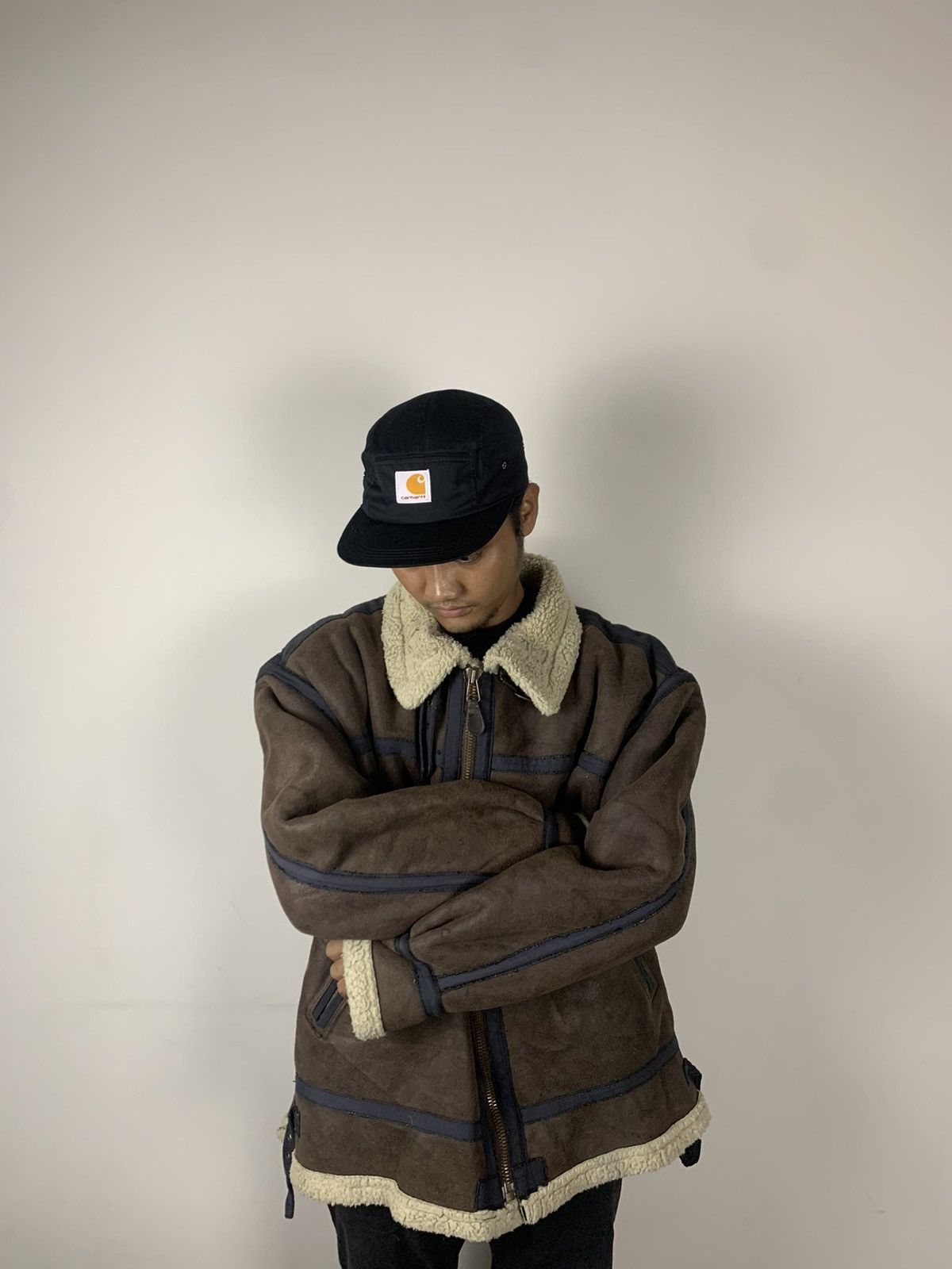 image of Alpha Industries Sherpa B3 Flight Bomber Jacket Design in Brown, Men's (Size 2XL)