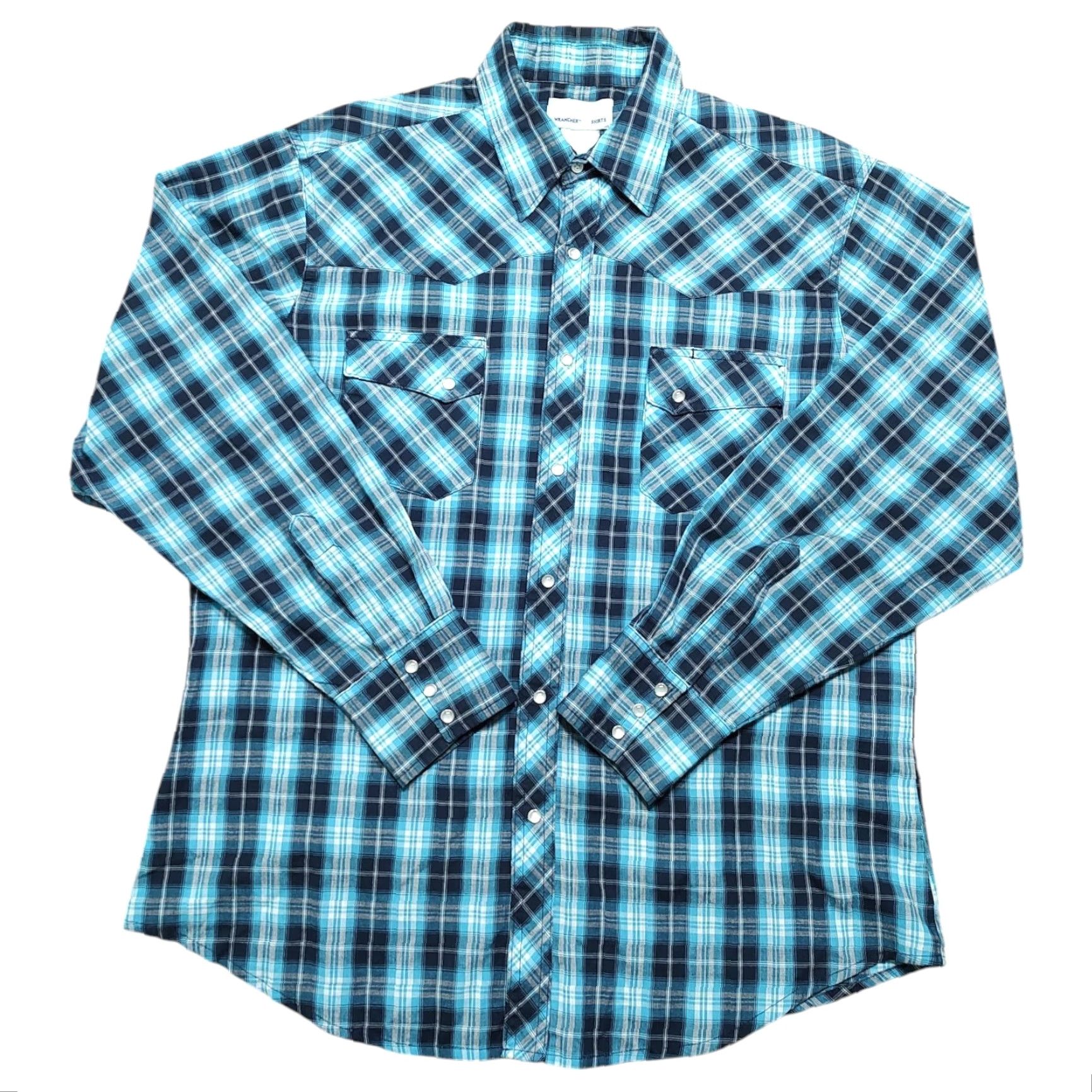 Wrangler VINTAGE Wrangler Shirt Men L Blue Plaid Pearl Snap Western Wrancher Pockets Size US L / EU 52-54 / 3 - 2 Thumbnail