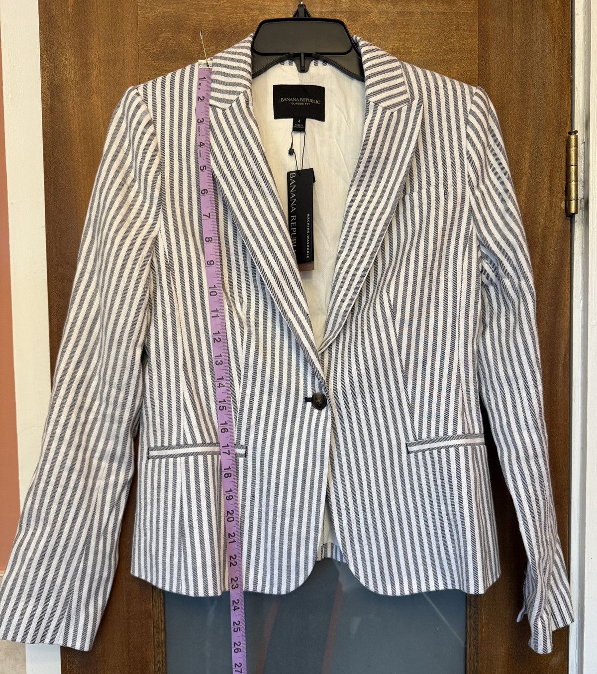 Banana Republic Banana Republic Navy White Pinstripe Linen Cotton Blazer Size S / US 4 / IT 40 - 5 Thumbnail