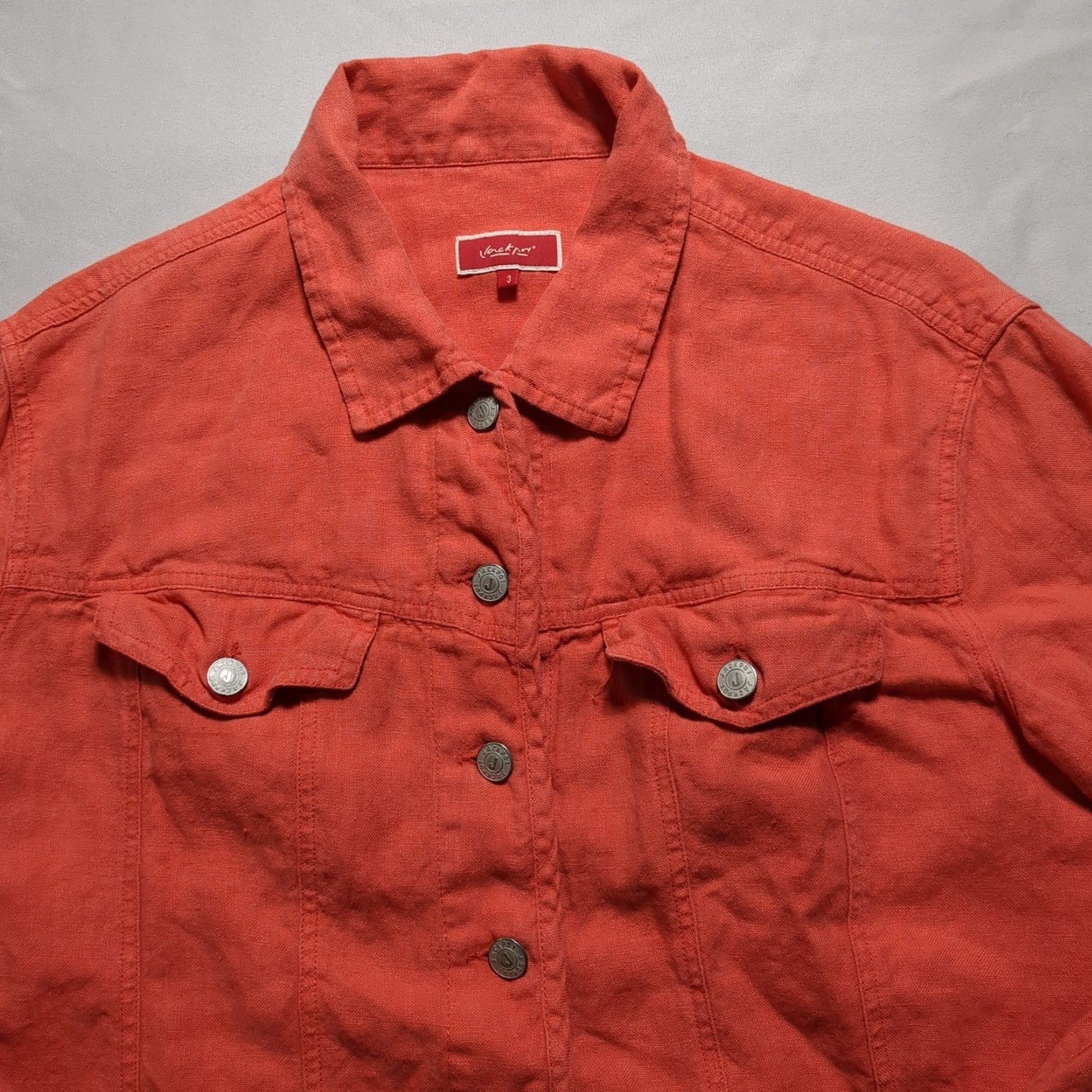 Vintage VINTAGE Jackpot by Carli Gry Babette Linen Trucker Jacket Coral Womens 3 Medium? VTG Y2K Size L / US 10 / IT 46 - 2 Thumbnail