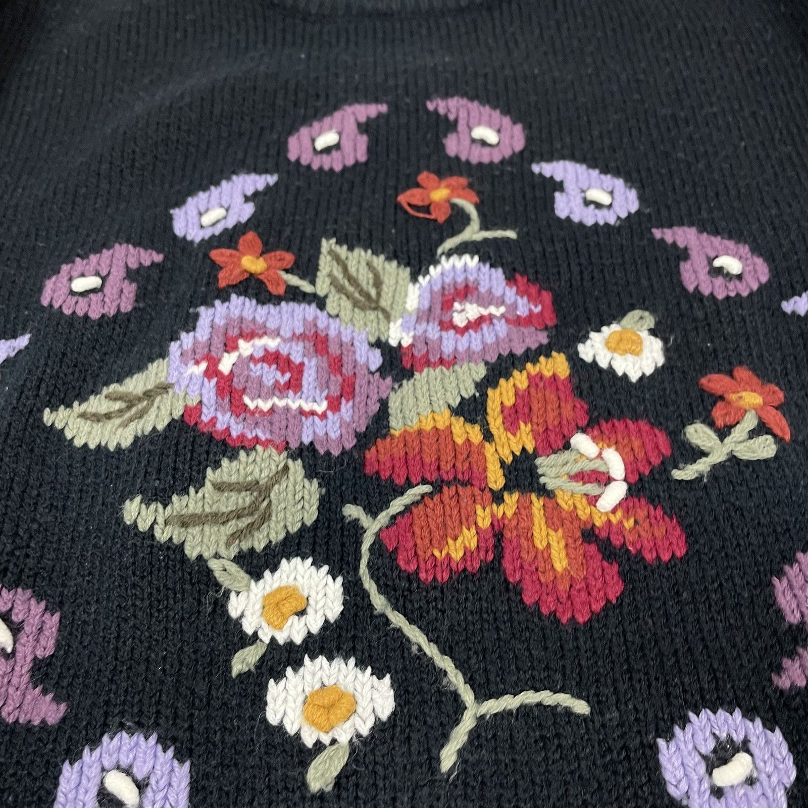 Saint Michael Saint Michael Women Black Floral Knit Pullover Sweater 12-14 Size XL / US 12-14 / IT 48-50 - 2 Thumbnail