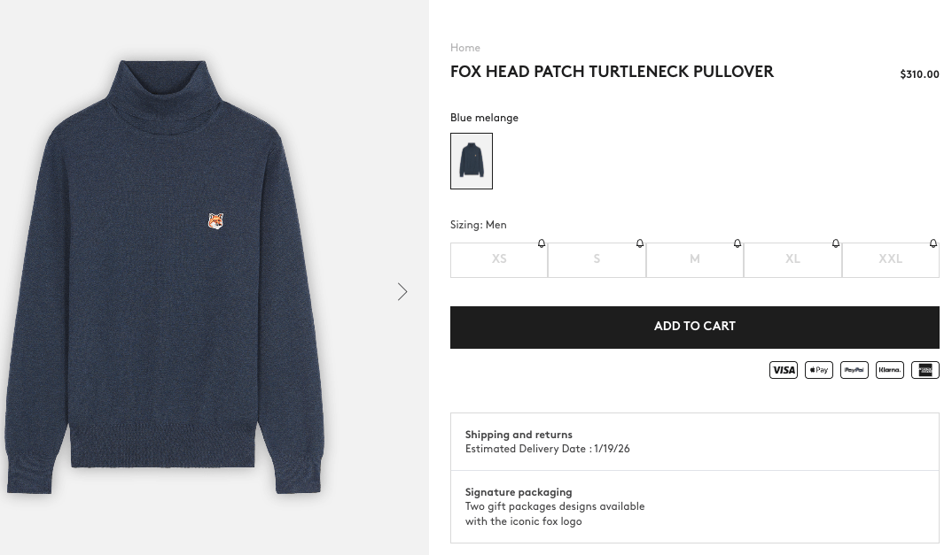 Maison Kitsune Maison Kitsuné Charcoal Fox Head Patch Turtleneck Pullover Size US L / EU 52-54 / 3 - 6 Thumbnail