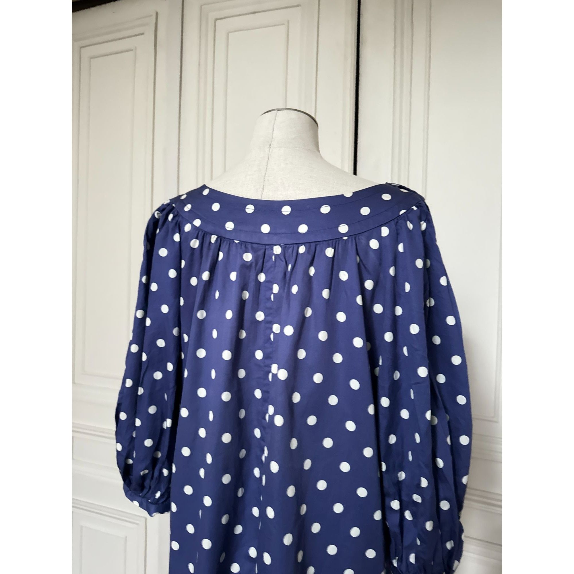 Yves Saint Laurent 1980s Navy Polka Dot Cotton Dress Size M / US 6-8 / IT 42-44 - 4 Thumbnail
