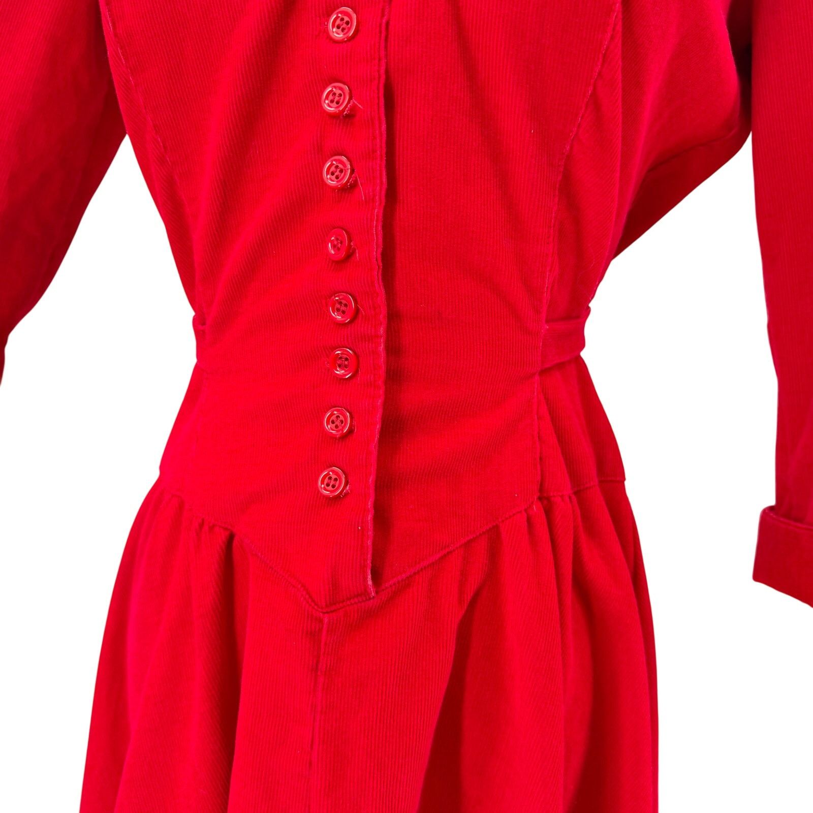 Vintage Vintage 80s Red Corduroy Sweetheart Bodice Dress Size S / US 4 / IT 40 - 3 Thumbnail